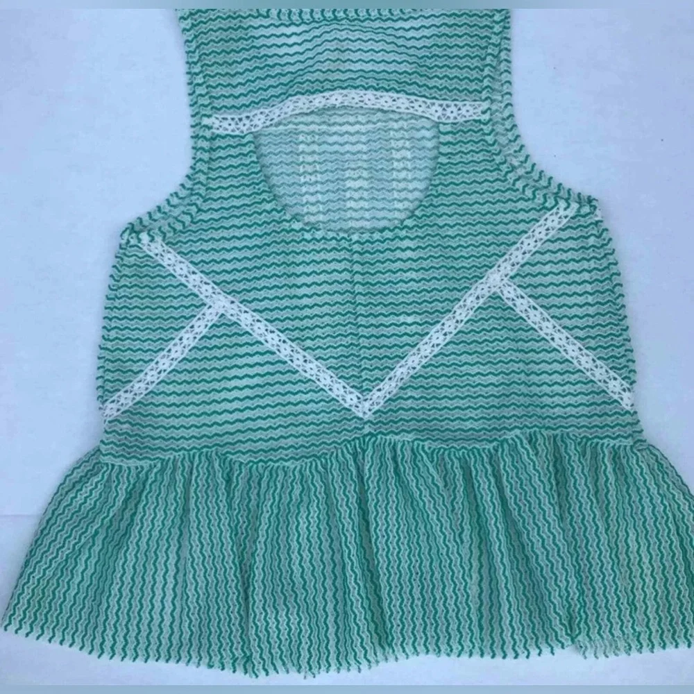 FREE PEOPLE || Loose Weave Crochet Turquoise & Lace Sleeveless Peplum Top XS - Picture 9 of 12